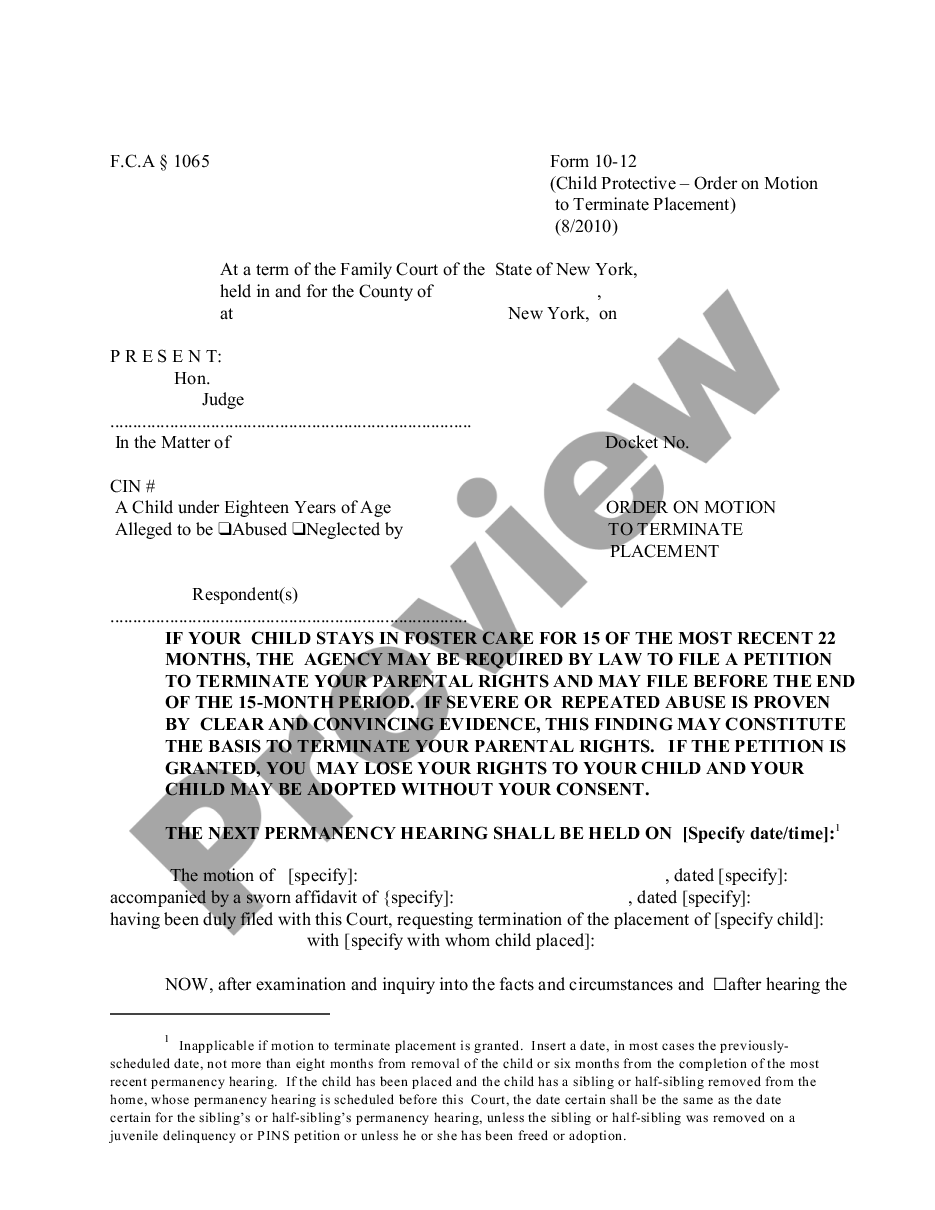 page 0 Child Protective - Order on Petition to Terminate Placement preview