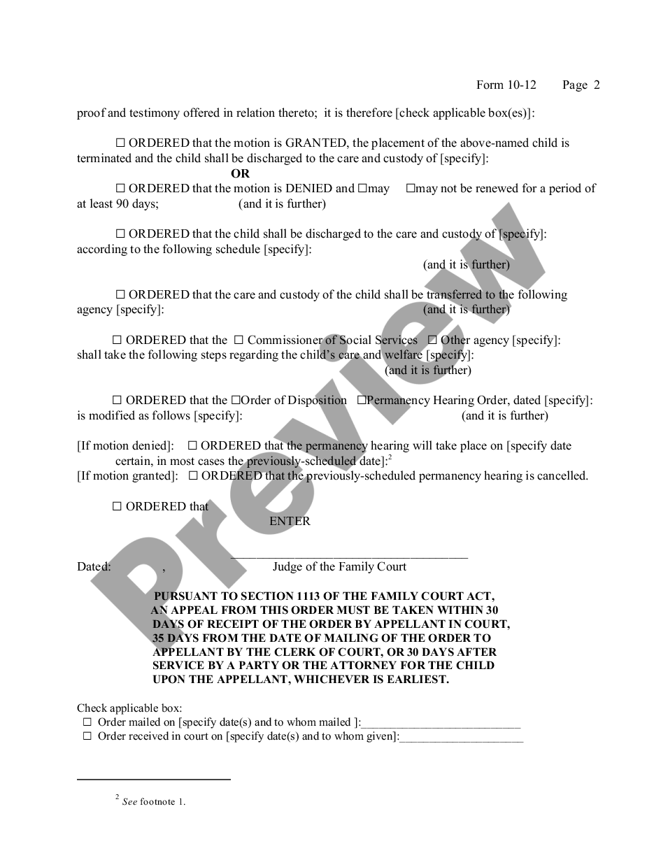 page 1 Child Protective - Order on Petition to Terminate Placement preview
