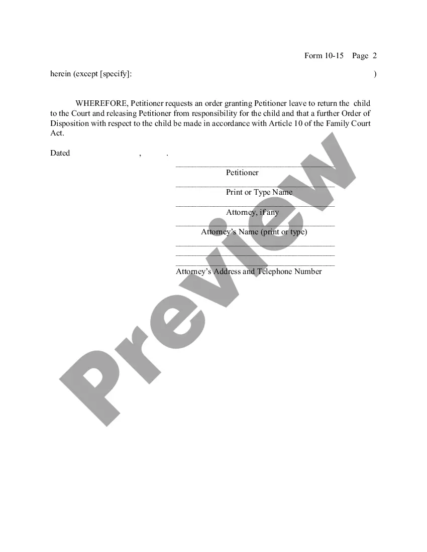 Preview Child Protective - Petition for Release of Responsibility Under Order of Placement