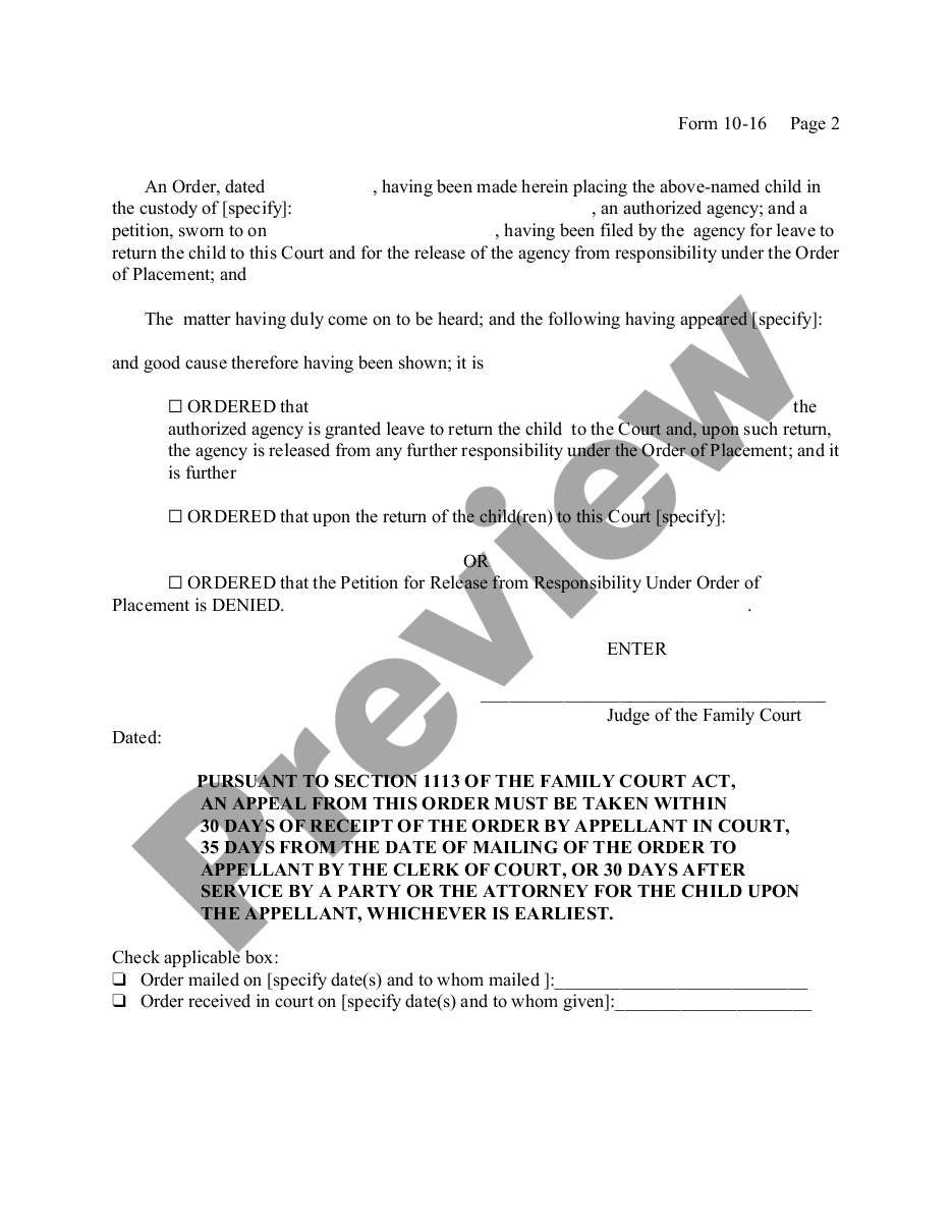 page 1 Child Protective - Order Releasing Agency and Changing Placement preview