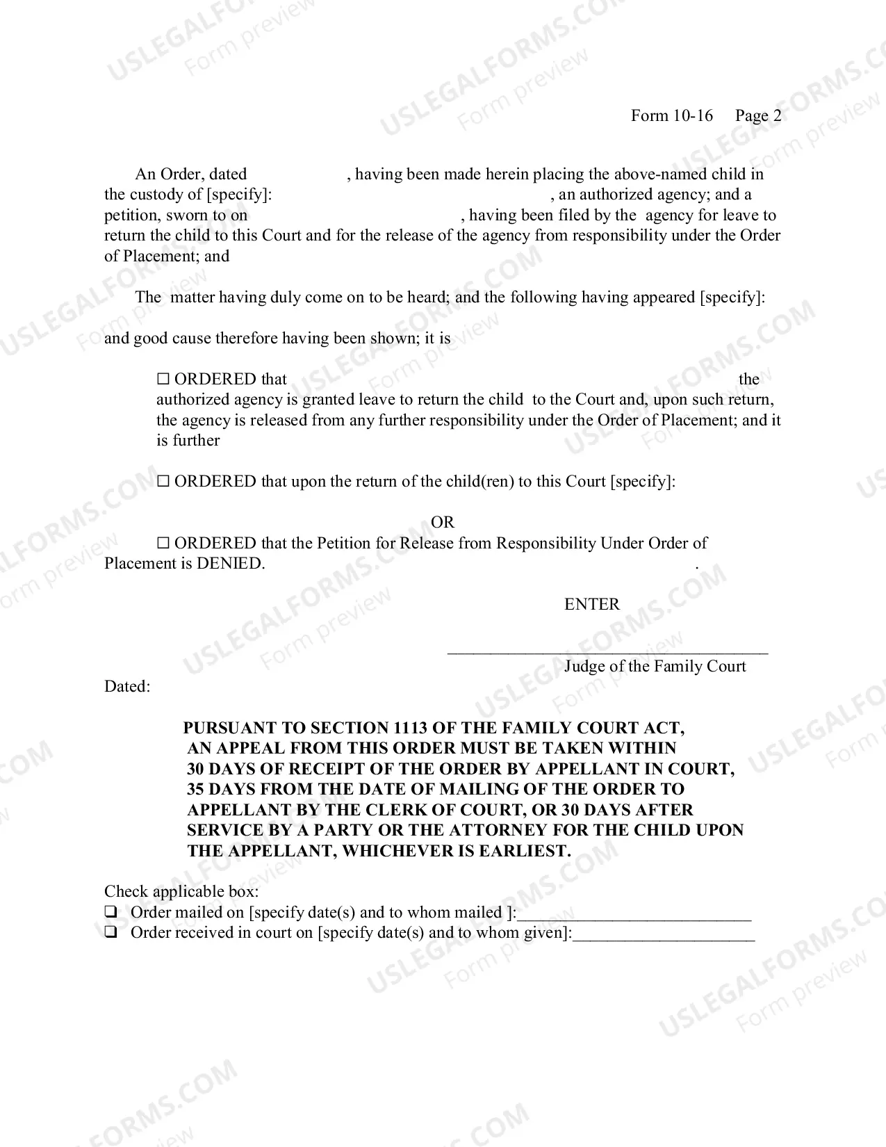 Preview Order Releasing Agency And Changing Placement