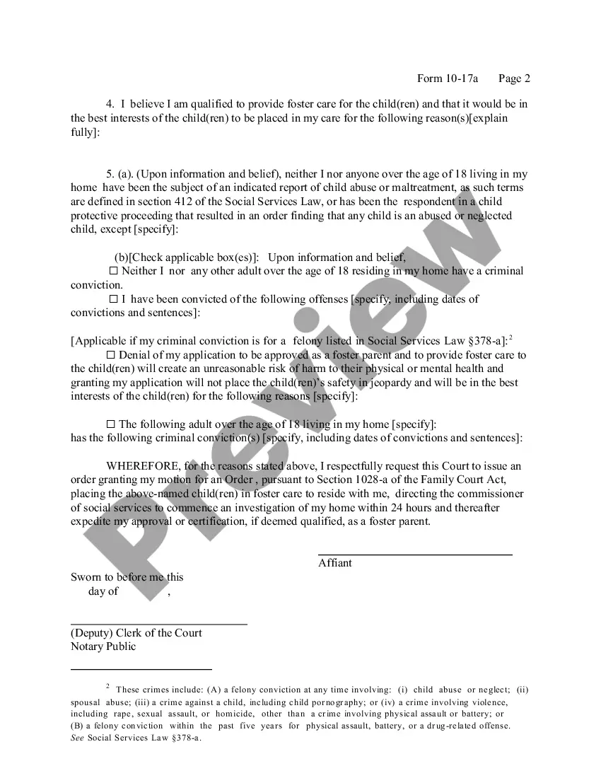 Get Affidavit In Support of Motion for Order Approving Relative as Foster Parent Preview Affidavit In Support of Motion for Order Approving Relative as Foster Parent