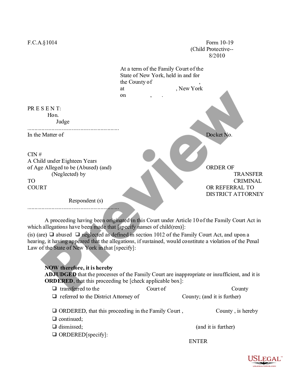 page 0 Child Protective - Order of Transfer to Criminal Court or Referral to District Attorney preview