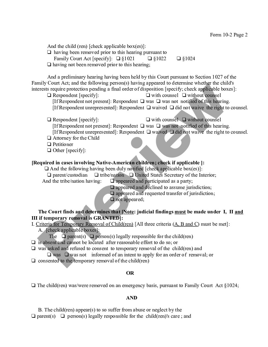 page 1 Child Protective - Order on Application Directing Temporary Removal of Child After Petition Filed preview