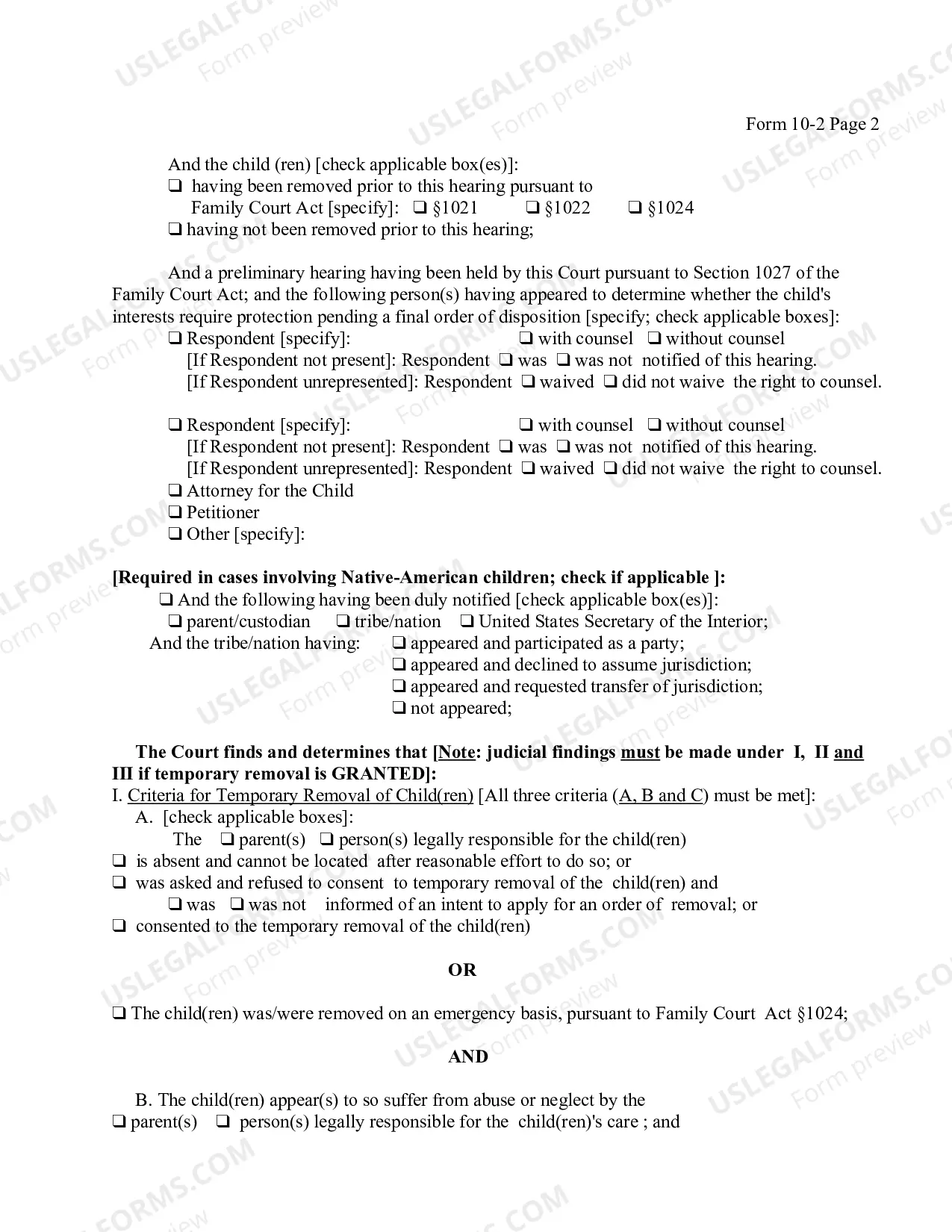 Preview Order On Application For Temporary Removal of Child After Petition Filed