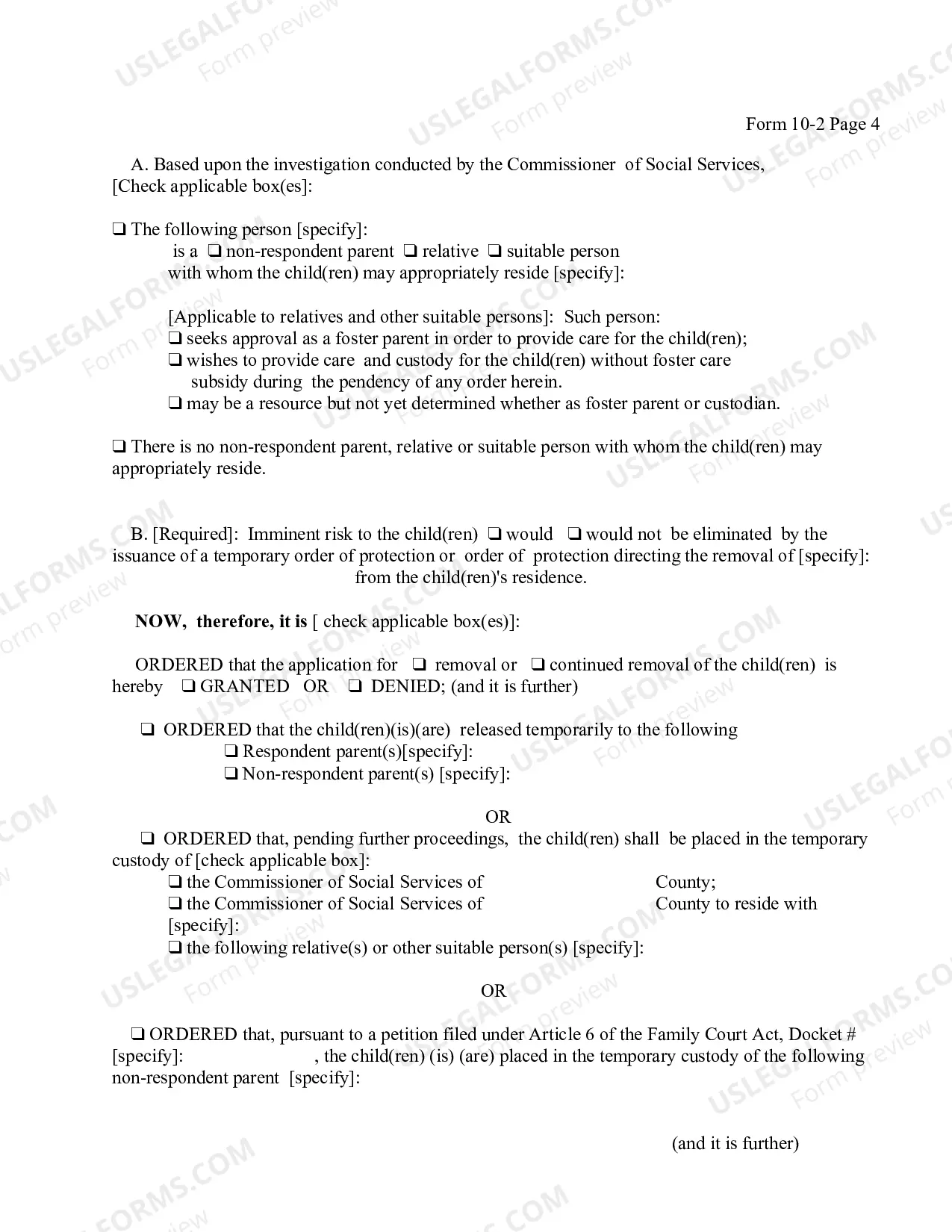 Preview Order On Application For Temporary Removal of Child After Petition Filed
