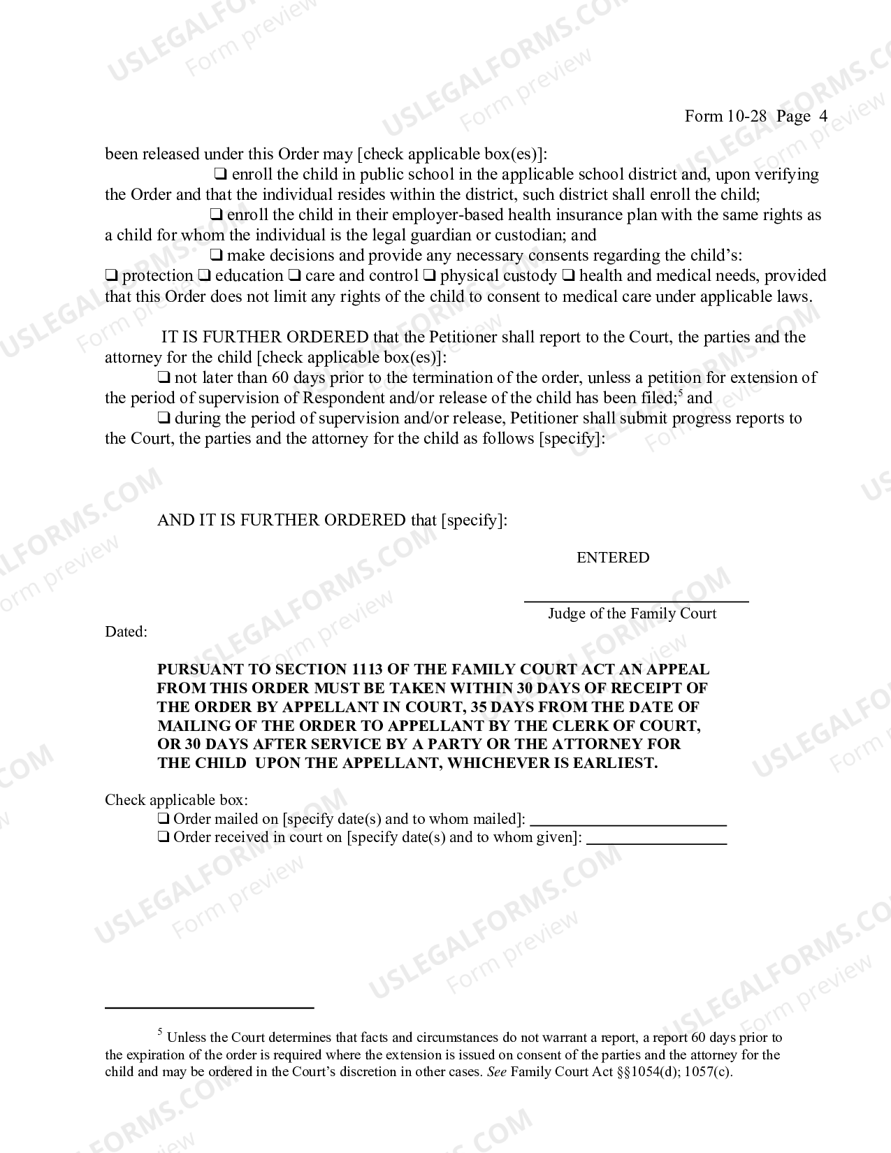 New York Child Protective Order Determining Petition for Extension of Supervision US Legal Forms