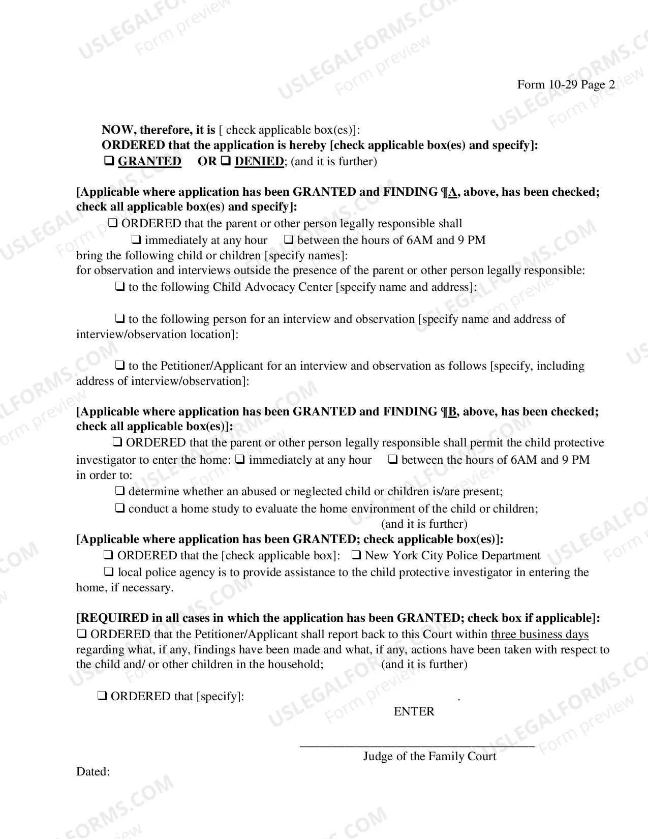 Preview Order On Application For Access To Child(ren) And-Or Home (Before Petition Filed)