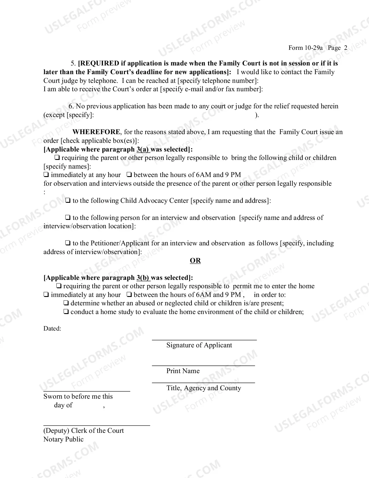 Preview Application For Order For Access To Child(ren) And-Or Home - Before Petition Filed