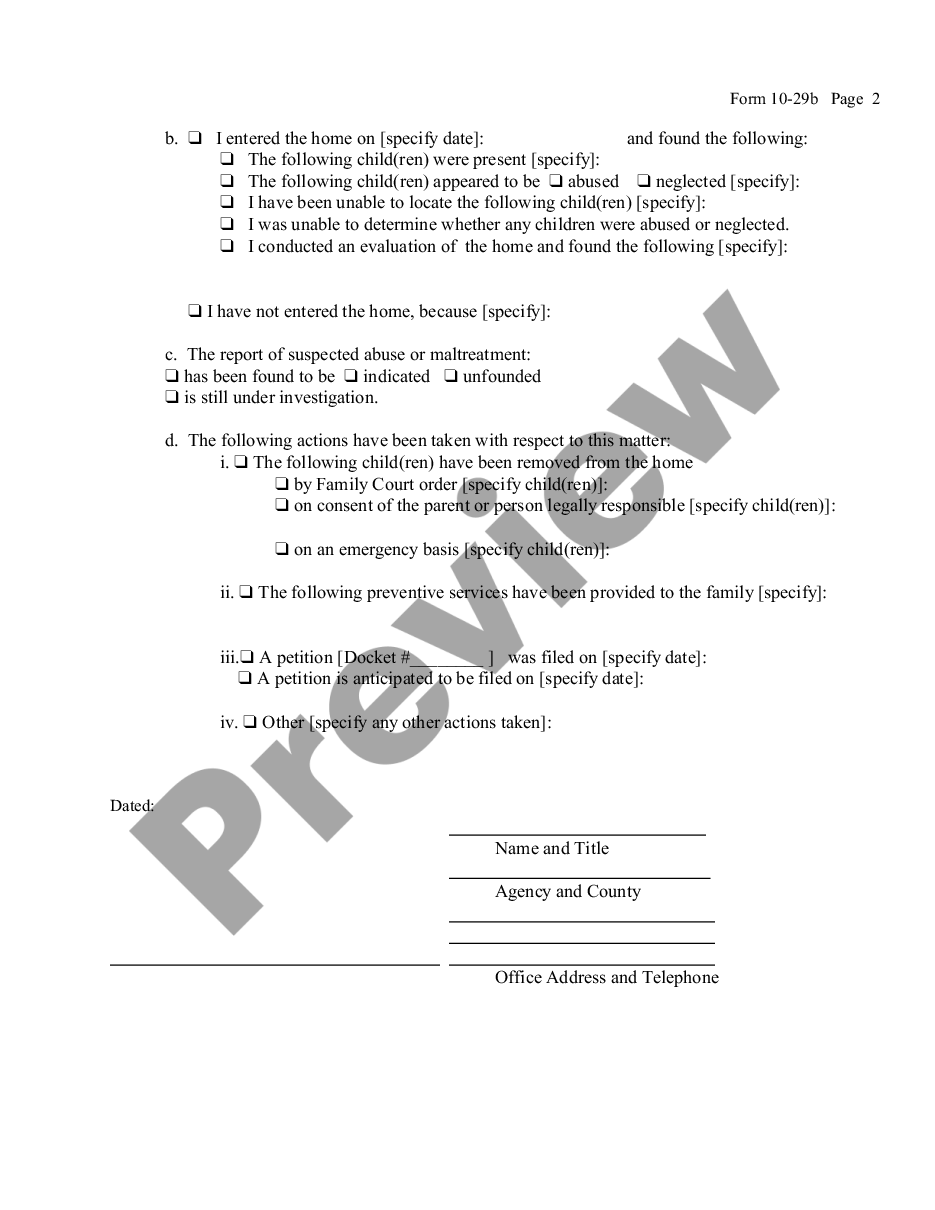 form Report After Order for Pre-Petition Access to Children and / or Home preview