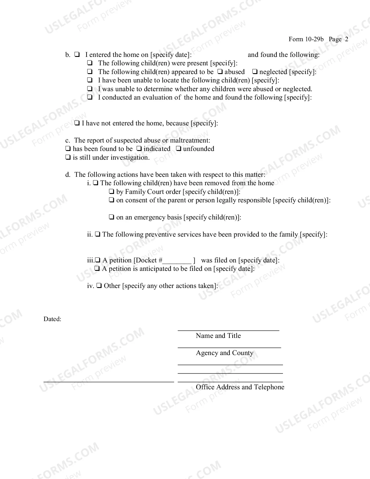 Preview Report After Order For Pre-Petition Access To Child(ren) And-Or Home