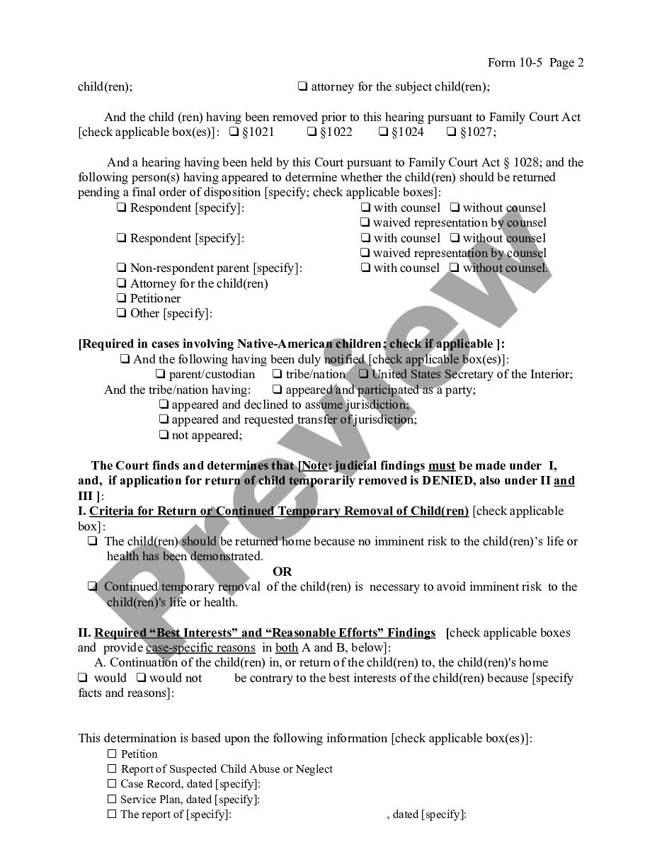 page 1 Child Protective - Order on Application for Return of Child Temporarily Removed from Home preview
