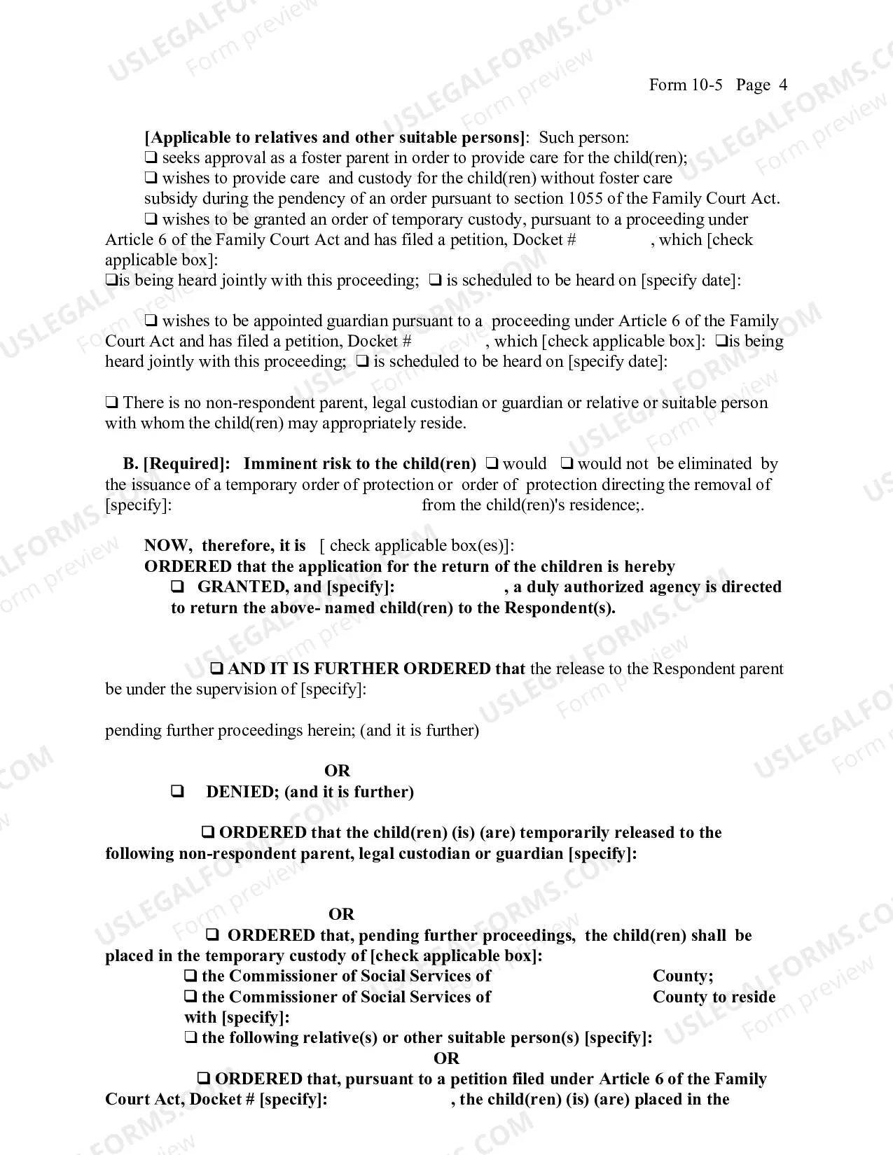 Preview Order On Application For Return of Child Temporarily Removed From Home