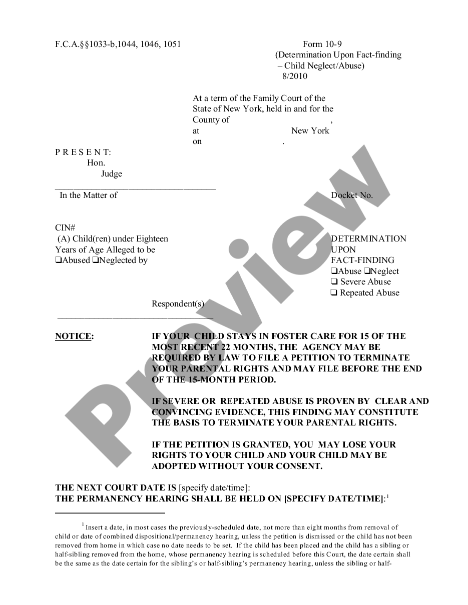 page 0 Determination Upon Hearing Fact-Finding Child Neglect or Abuse preview