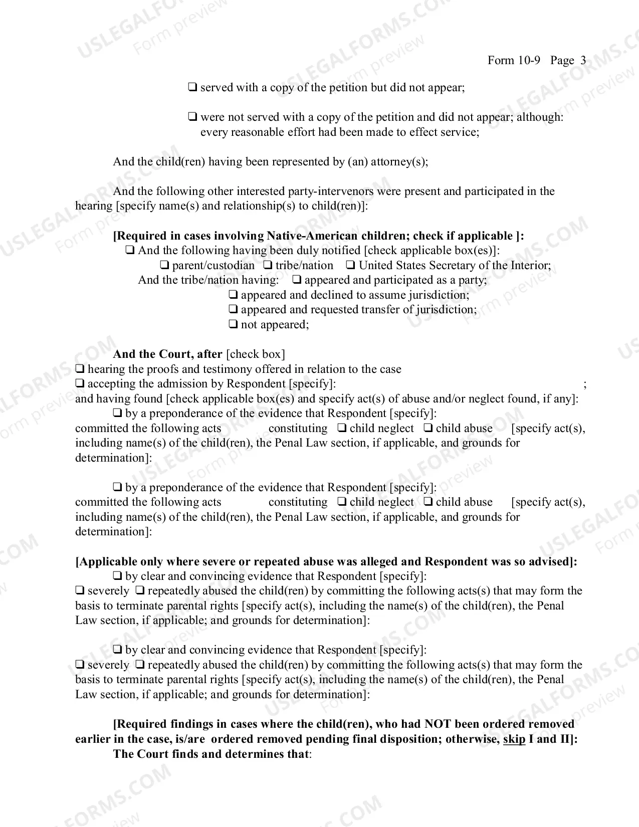 Preview Determination Upon Fact Finding (Abuse Neglect Severe Abuse Repeated Abuse)