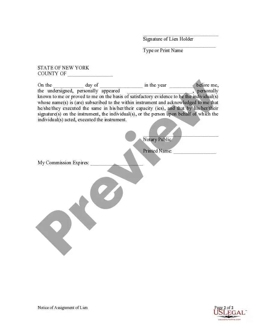 Preview Notice of Assignment of Lien - Individual