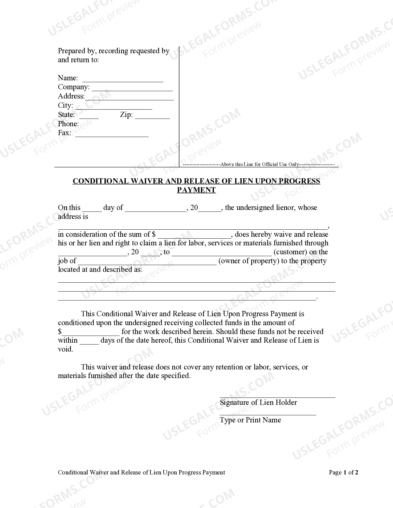 Nassau New York Conditional Waiver and Release of Lien Upon Progress