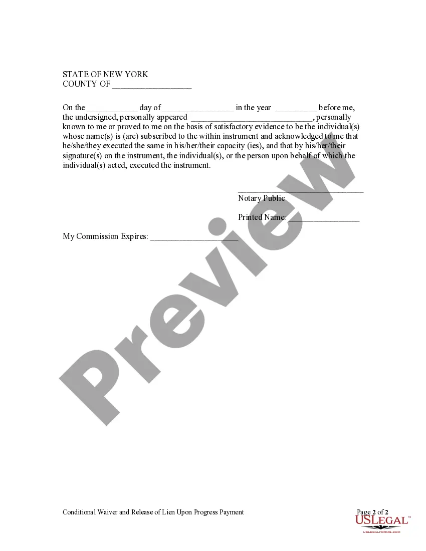 Preview Conditional Waiver and Release of Lien Upon Progress Payment