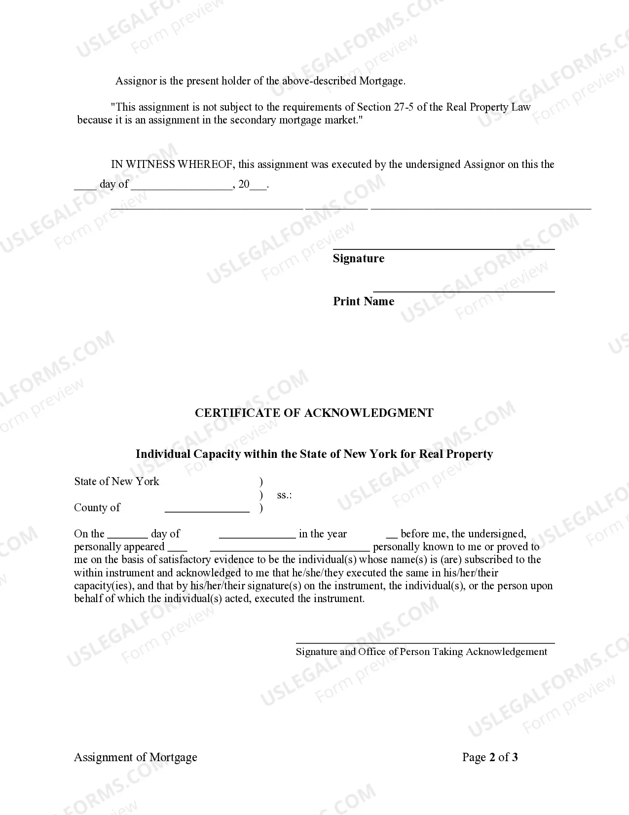 Preview Assignment of Mortgage by Individual Mortgage Holder