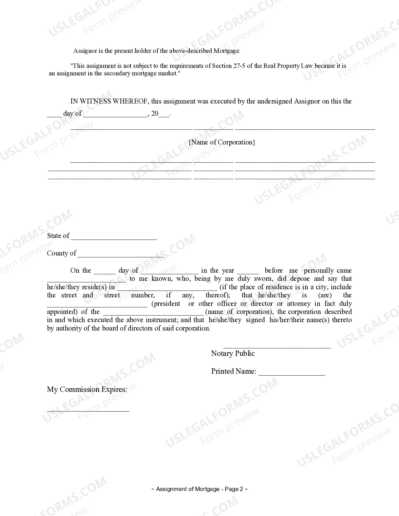 Preview Assignment of Mortgage by Corporate Mortgage Holder