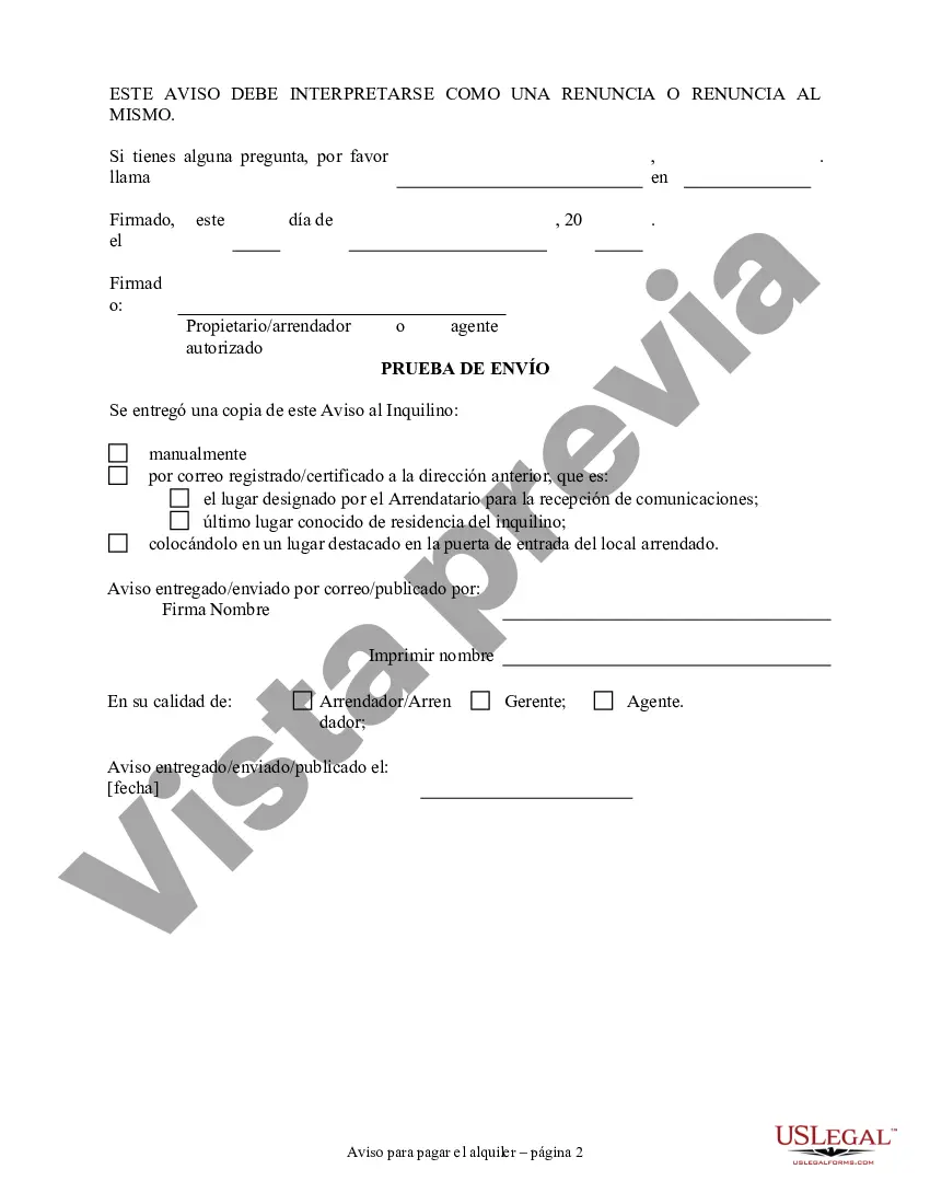 Preview Aviso de 3 días para pagar el alquiler o la finalización del contrato de arrendamiento de la propiedad residencial del propietario al inquilino