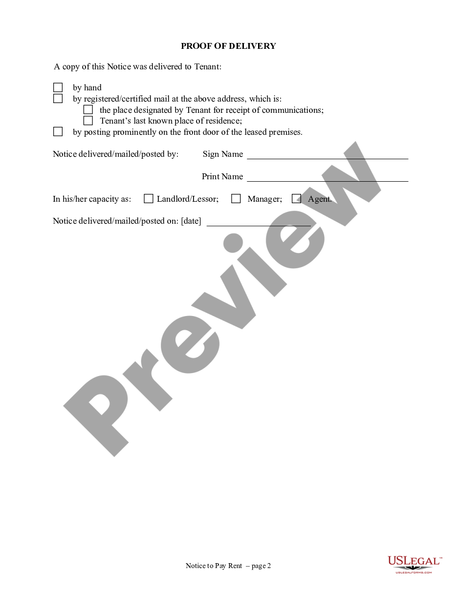 page 1 3 Days Notice to Pay Rent or Lease Terminates for Residential Property from Landlord to Tenant preview