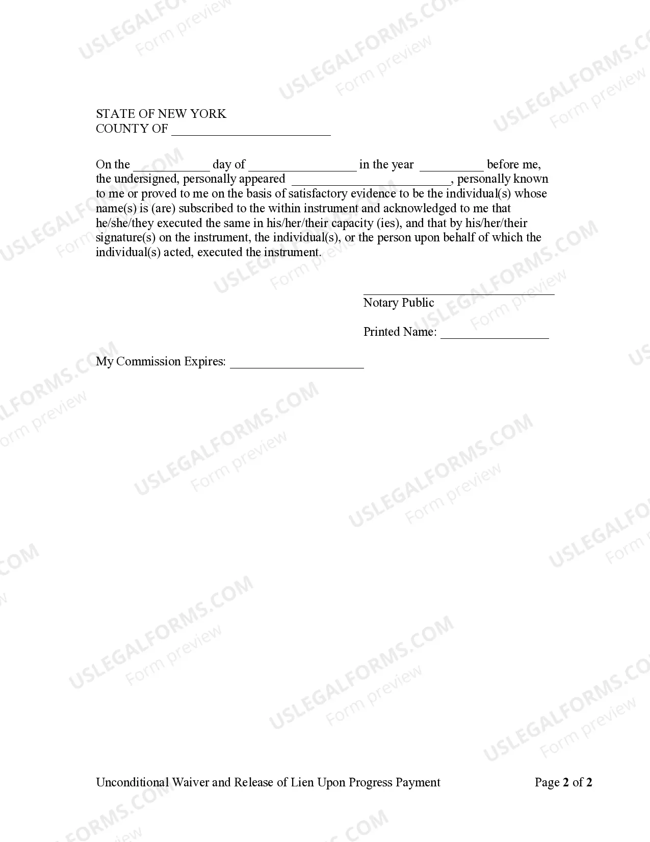 Preview Unconditional Waiver and Release of Lien Upon Progress Payment