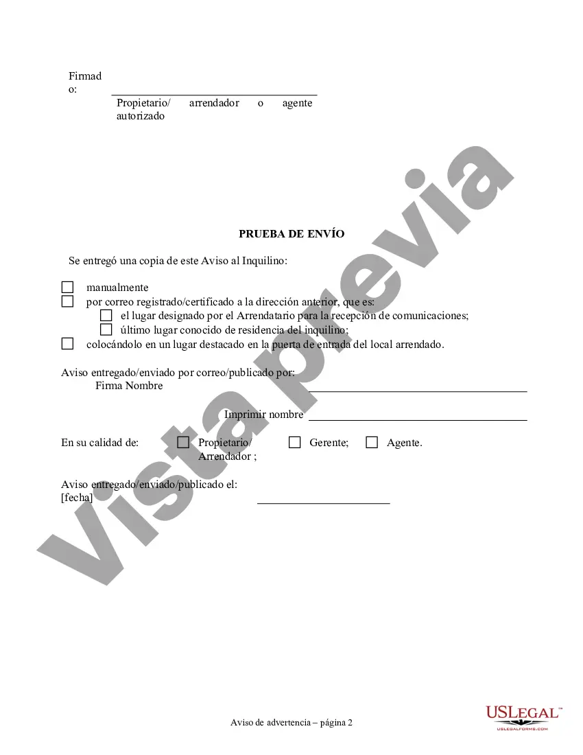 Preview Aviso de Incumplimiento en el Pago del Alquiler como Advertencia Antes de la Demanda de Pago o Terminación de Propiedad No Residencial o Comercial