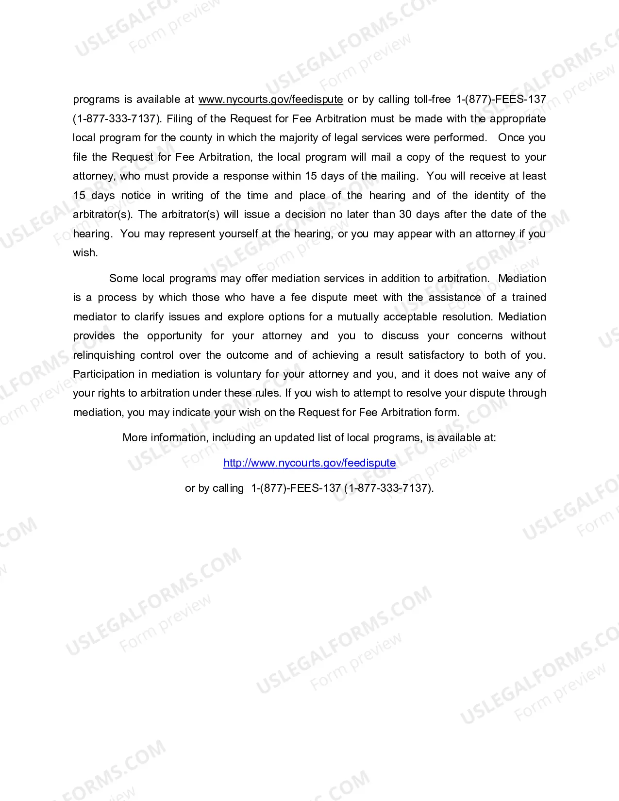 Preview Standard Written Instructions and Procedures to Clients for the Resolution of Fee Disputes Pursuant to Part 137 of the Rules of the Chief Administrator