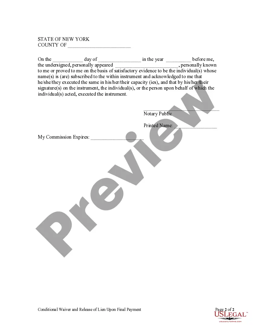 Preview Conditional Waiver and Release of Lien Upon Final Payment