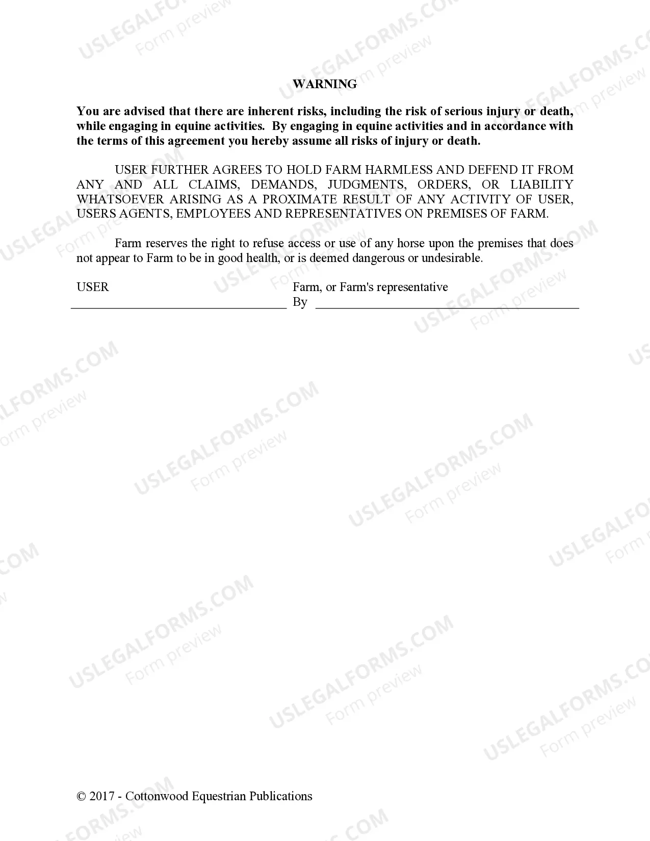 Preview Facility Release Agreement - Show Or Clinic - Horse Equine Forms