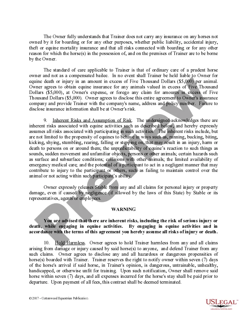 Preview Training Contract - Horse Equine Forms