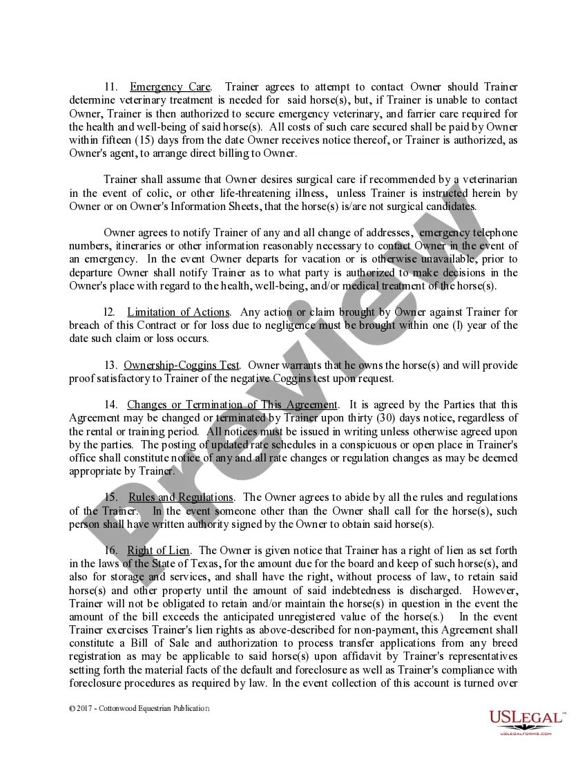 Preview Training Contract - Horse Equine Forms