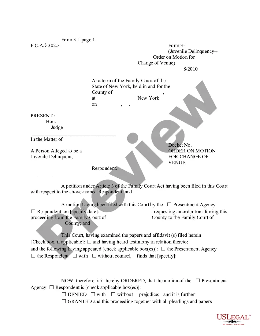 New York Order on Motion for Change of Venue Motion For Change Of