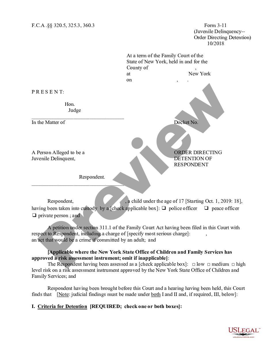 page 0 Order Directing Detention of Respondent - Post-Petition preview