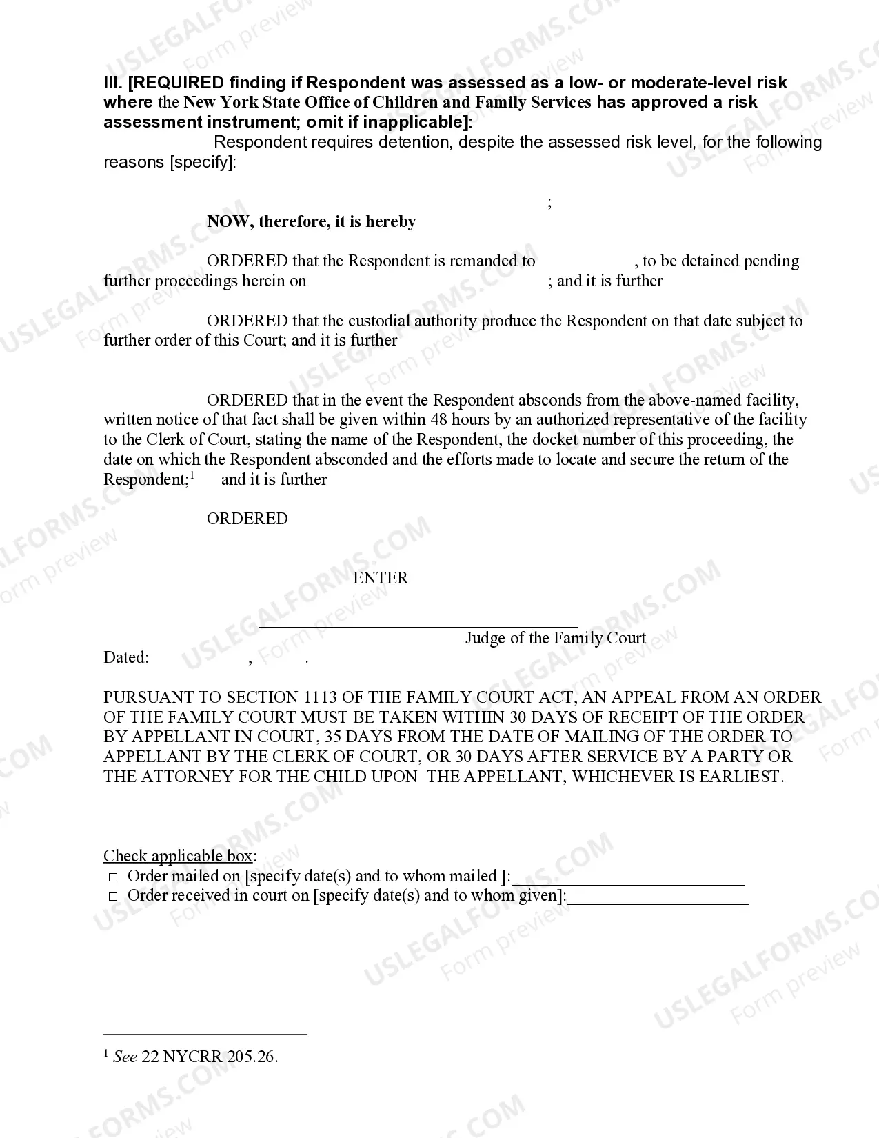 Preview Order Directing Detention of Respondent
