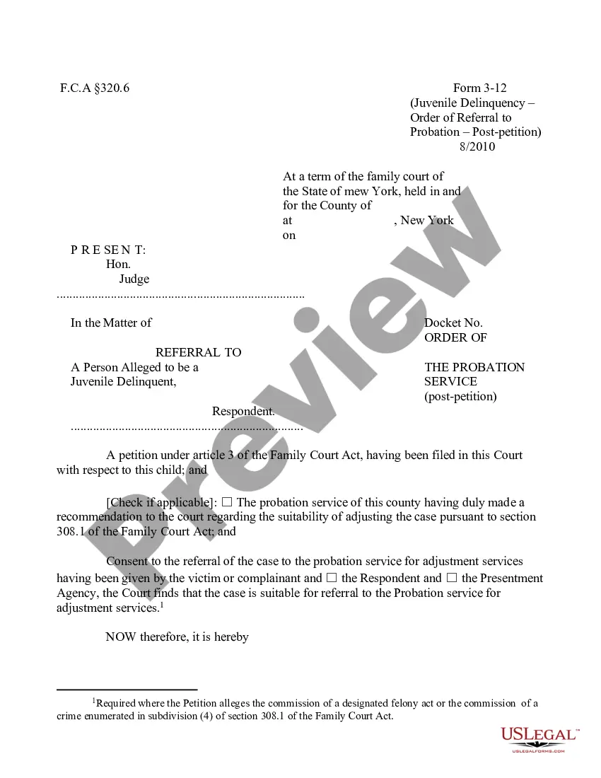 New York Order Of Referral To The Probation Service - Post-Petition ...