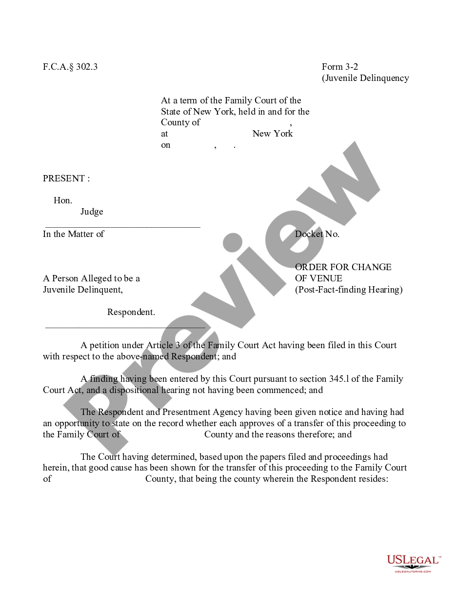 form Order for Change of Venue - Post Fact-Finding Hearing preview