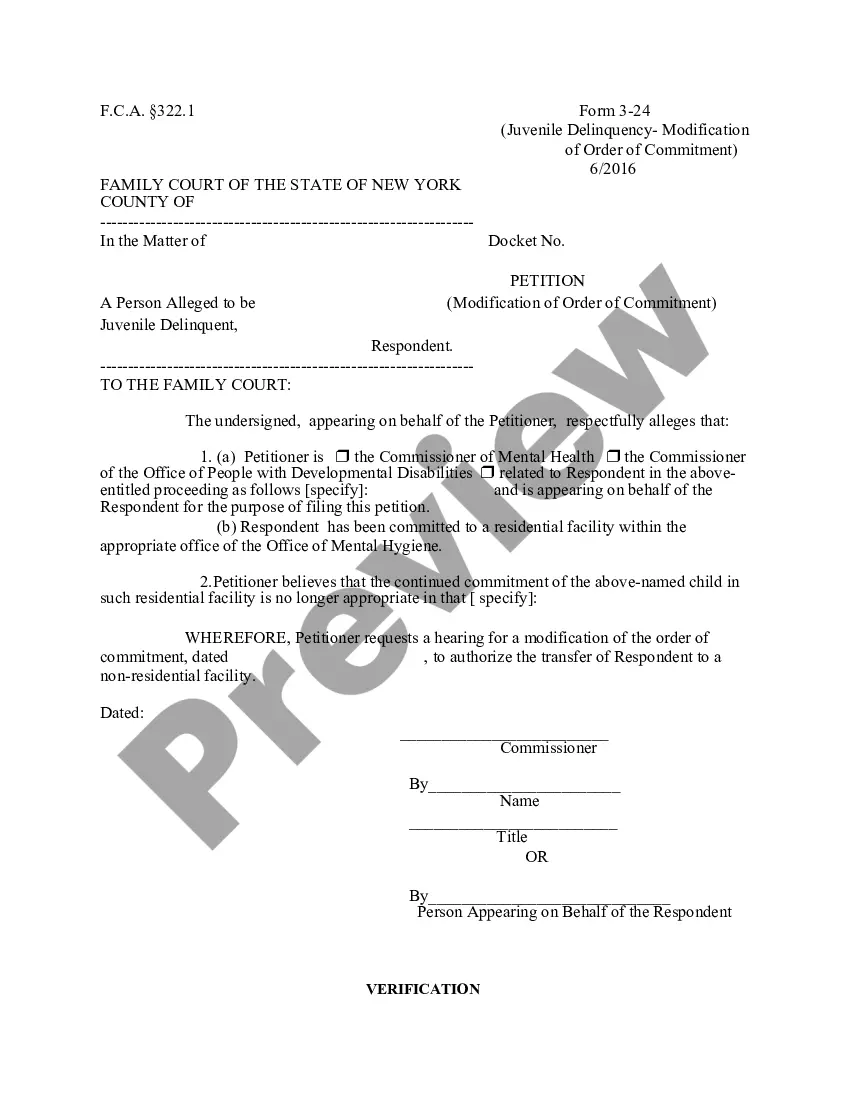 Bronx New York Petition - Modification of Order of Commitment | US ...