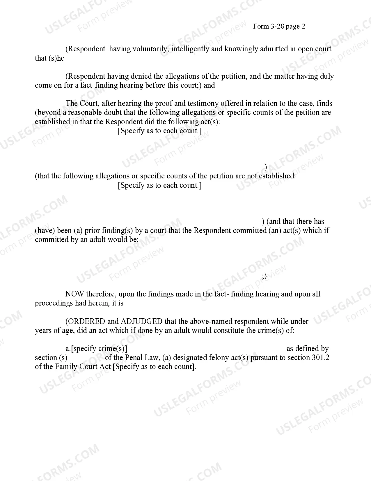 Preview Order Upon Fact Finding Hearing