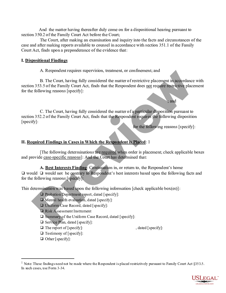page 1 Order of Disposition - Designated Felony - No Restrictive Placement preview