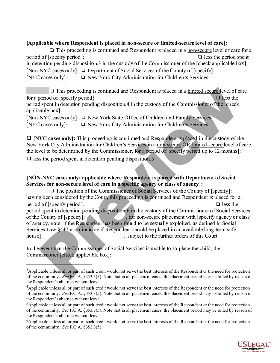 page 5 Order of Disposition - Designated Felony - No Restrictive Placement preview