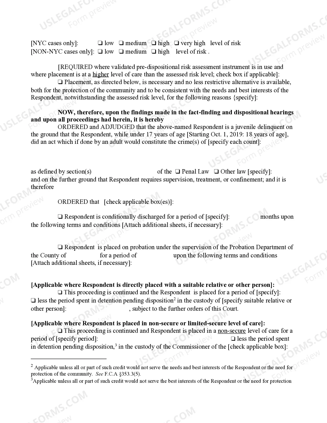 Preview Order of Disposition Designated Felony No Restrictive Placement