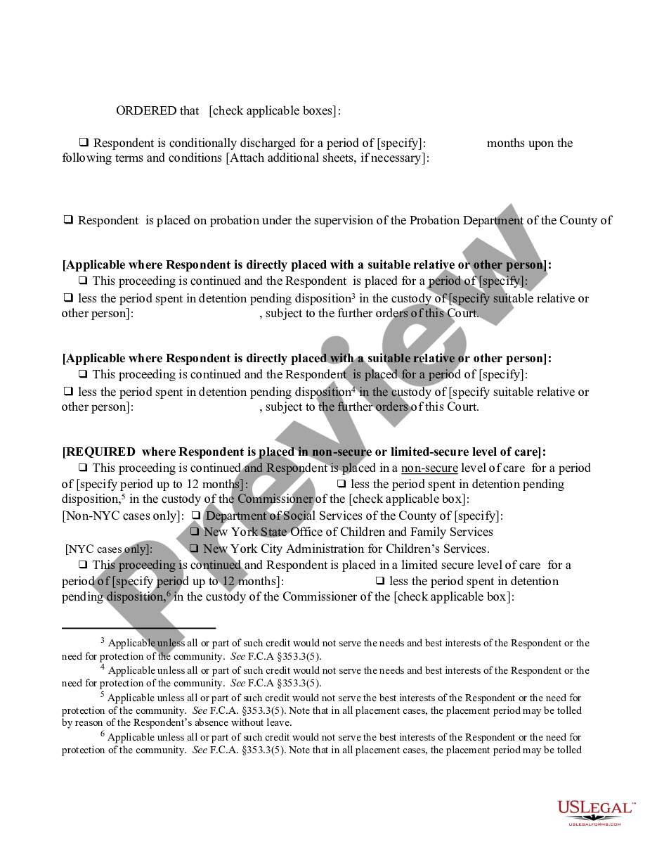 page 5 Order of Disposition - Designated Felony - After Order of Removal with Finding - No Restrictive Placement preview