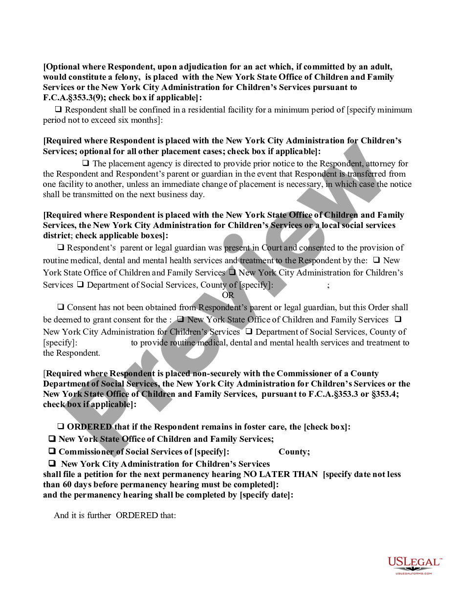 page 8 Order of Disposition - Designated Felony - After Order of Removal with Finding - No Restrictive Placement preview