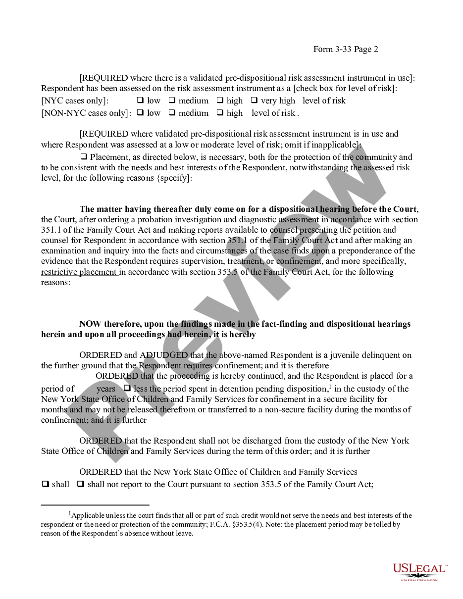 page 1 Order of Disposition - Designated Felony - Restrictive Placement preview