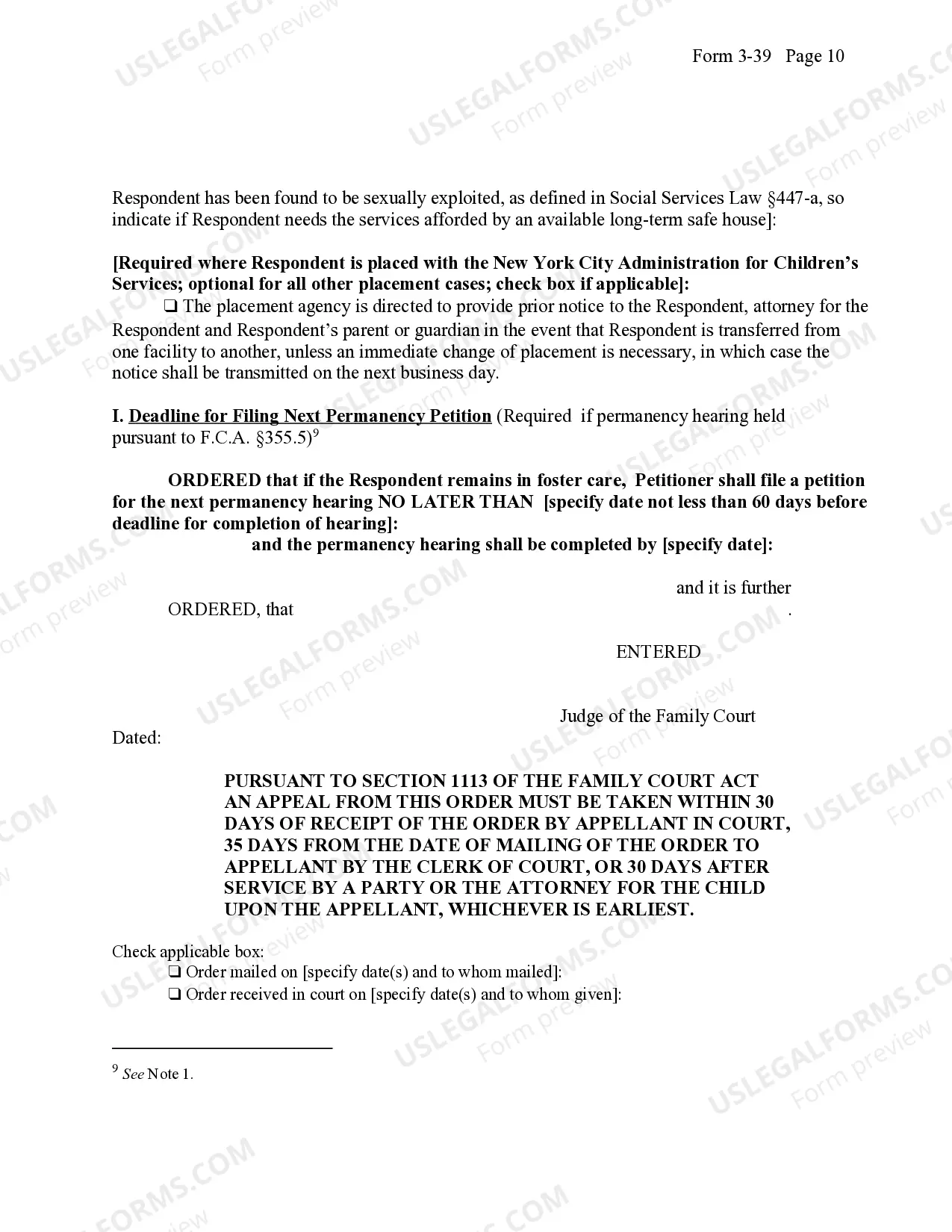 Preview Extension of Placement And Permanency Hearing Order