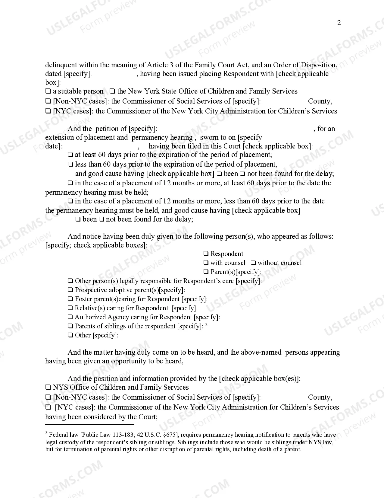 Preview Extension of Placement And Permanency Hearing Order