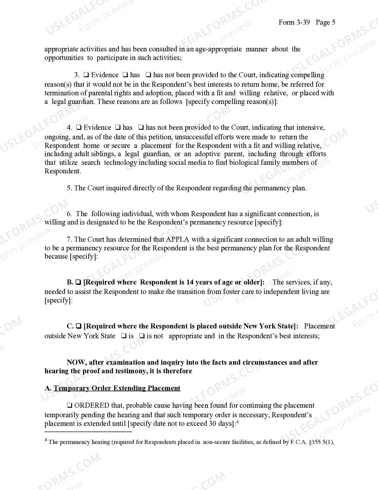 Preview Extension of Placement And Permanency Hearing Order