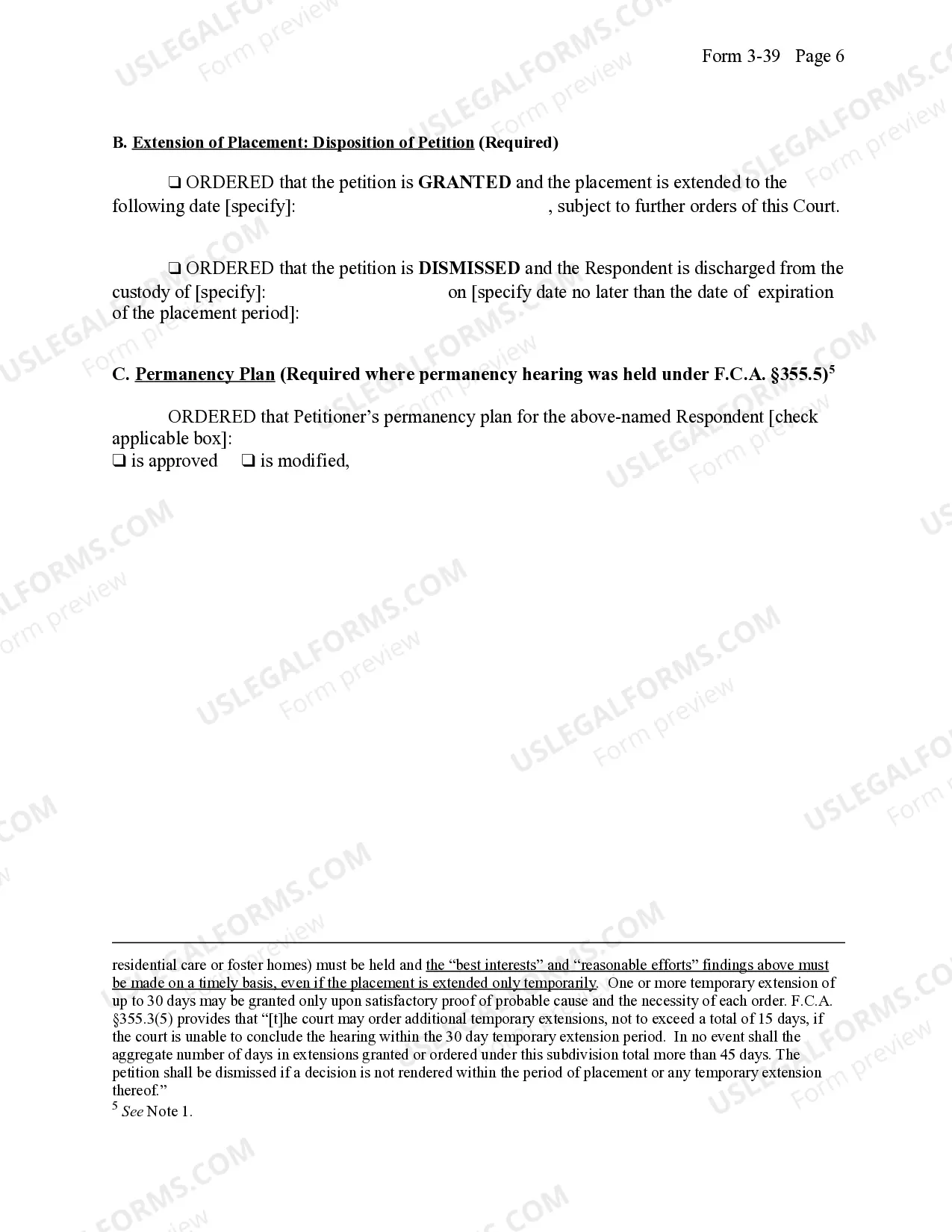 Preview Extension of Placement And Permanency Hearing Order